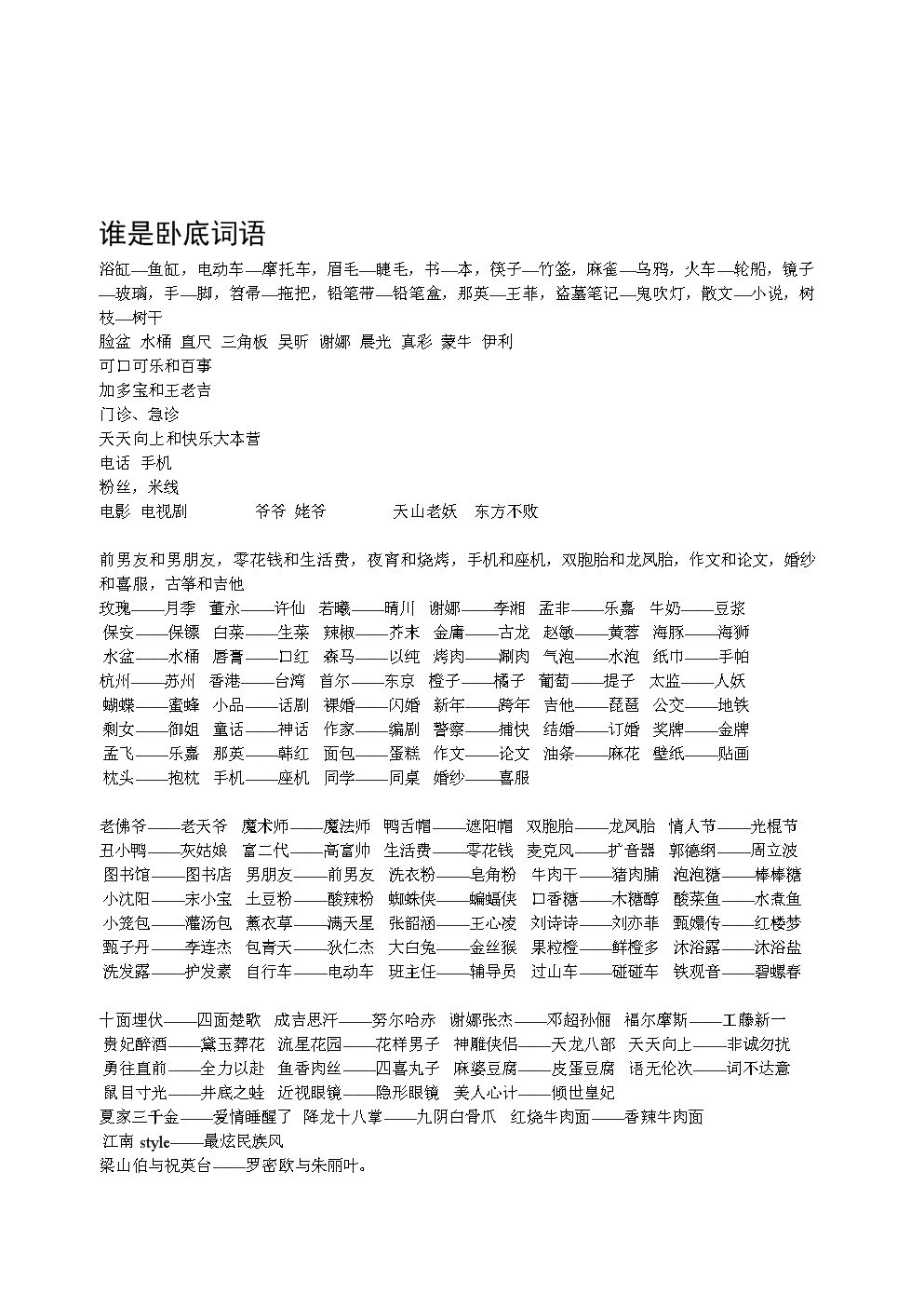 谁是卧底词语重口味_谁是卧底词语及游戏_谁是卧底游戏词语